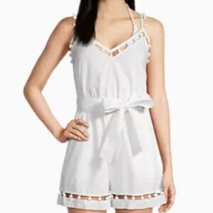Milly Women's Cabana Beaded Cotton Voile Romper Size M